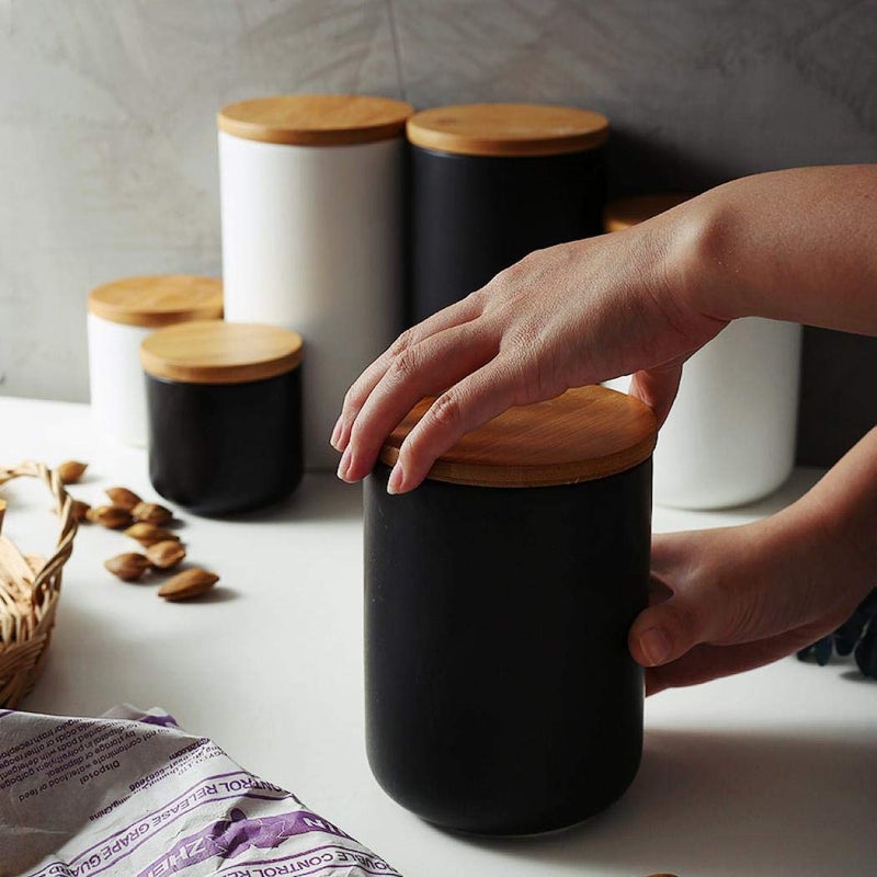 MilkyWay Ceramic Food Storage Jar Canister Modern Design Food Canisters with Airtight Seal Bamboo Lid,Loose Tea Coffee Spice Nuts Snacks Seasonings Storage Jar Canister Caddy (White 7.03oz/200ml) - Image 5